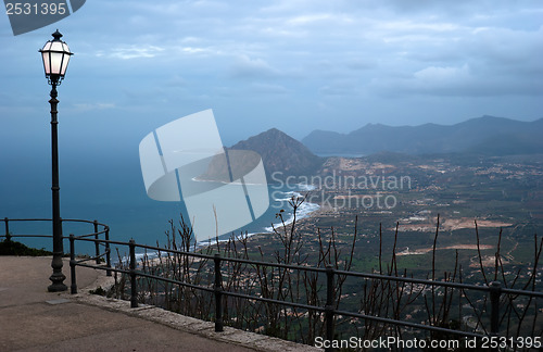 Image of Erice by night with street lamp