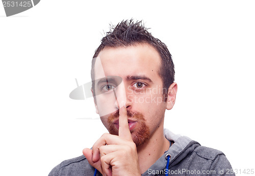 Image of Man showing silent sign