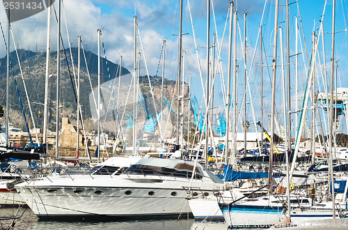 Image of yachts and boats in old port in Palermo