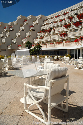 Image of Empty table and hotel