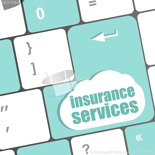 Image of Keyboard with insurance services button, internet concept