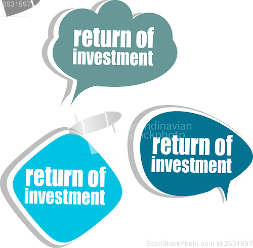 Image of return of investment. Set of stickers, labels, tags. Business banners, Template for infographics