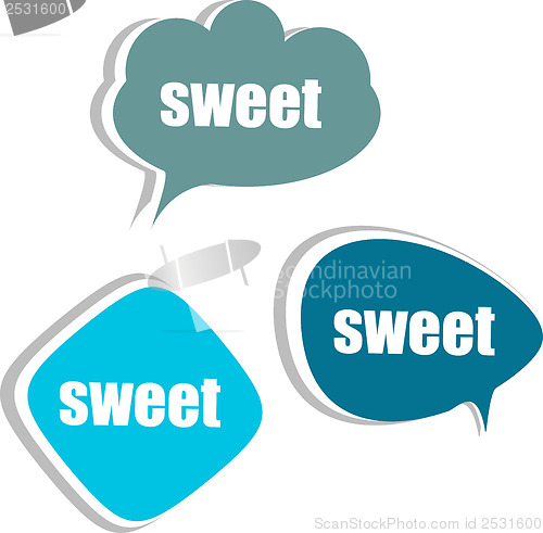 Image of sweet word on modern banner design template. set of stickers, labels, tags, clouds