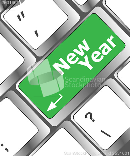 Image of happy new year message, keyboard enter key