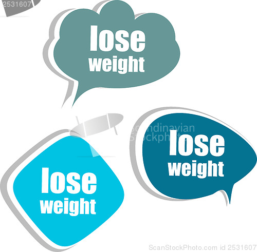 Image of lose weight word on modern banner design template. set of stickers, labels, tags, clouds
