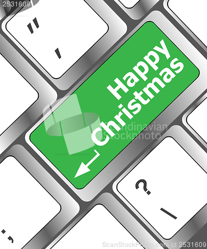 Image of happy christmas message, keyboard enter key button