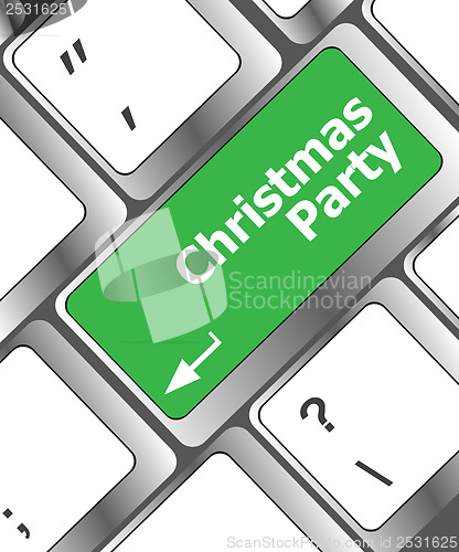 Image of Computer keyboard key with christmas party words
