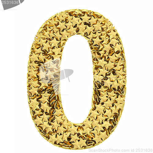 Image of Number 0 composed of golden stars isolated on white