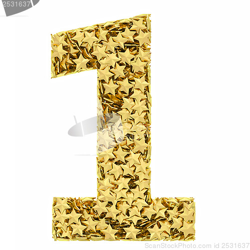 Image of Number 1 composed of golden stars isolated on white