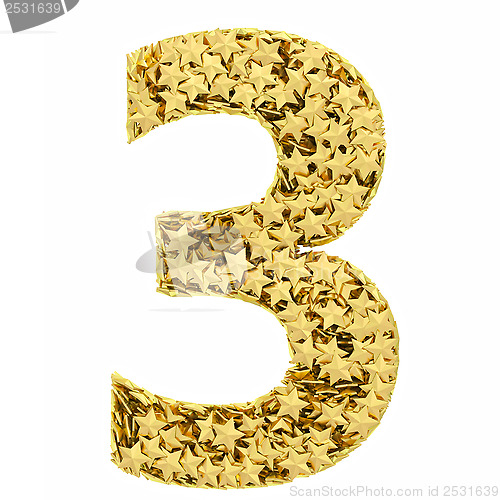 Image of Number 3 composed of golden stars isolated on white
