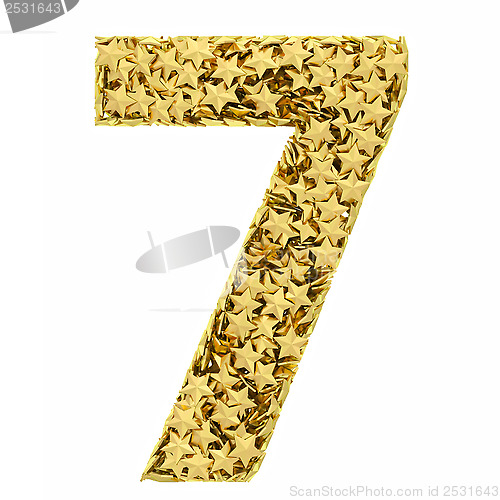 Image of Number 7 composed of golden stars isolated on white