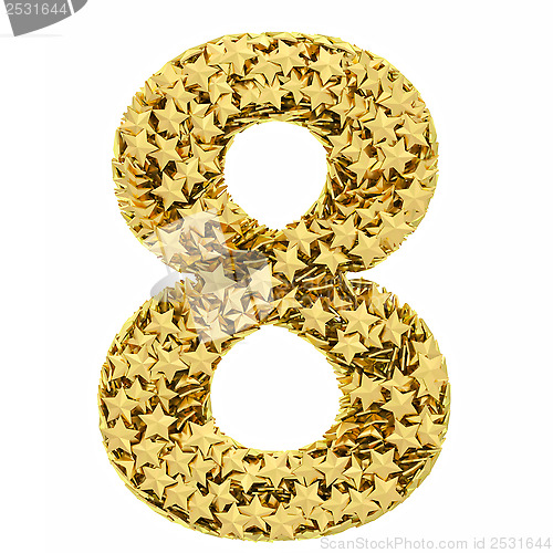 Image of Number 8 composed of golden stars isolated on white