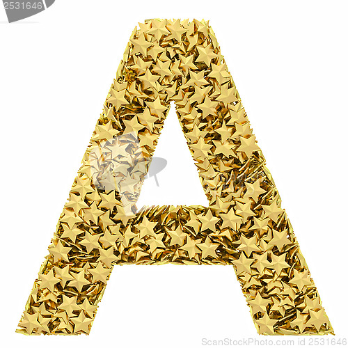 Image of Letter A composed of golden stars isolated on white