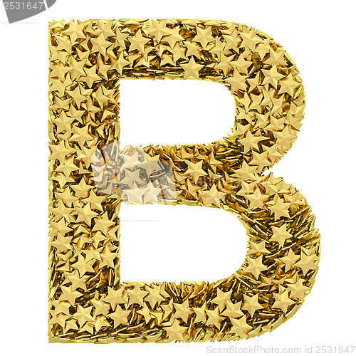 Image of Letter B composed of golden stars isolated on white