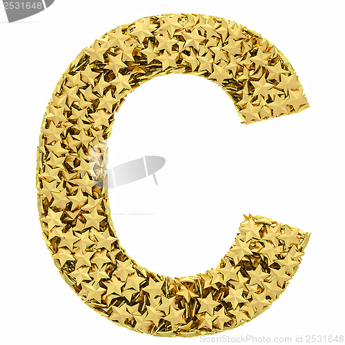 Image of Letter C composed of golden stars isolated on white