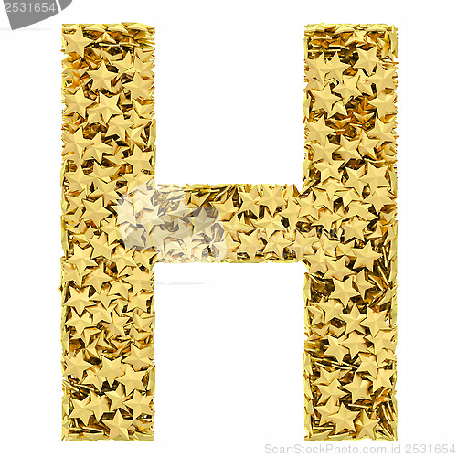Image of Letter H composed of golden stars isolated on white