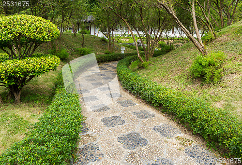 Image of Pebble stone path in chinese garden