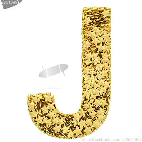 Image of Letter J composed of golden stars isolated on white