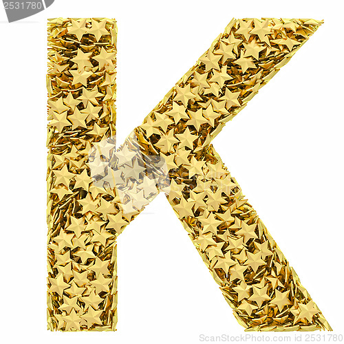Image of Letter K composed of golden stars isolated on white