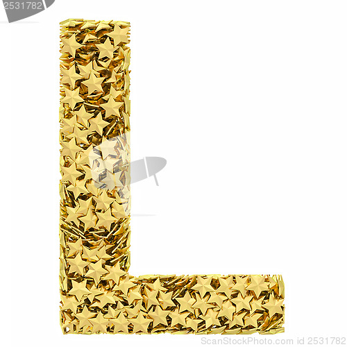 Image of Letter L composed of golden stars isolated on white