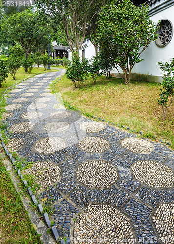Image of Pebble stone path in chinese garden