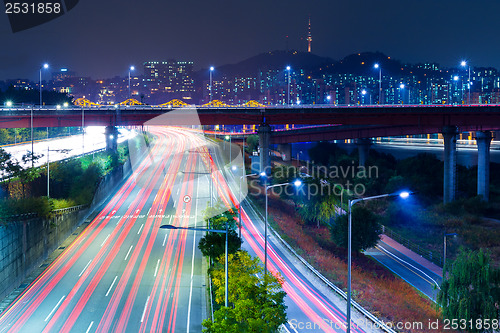 Image of Busy traffic in Seoul city at night