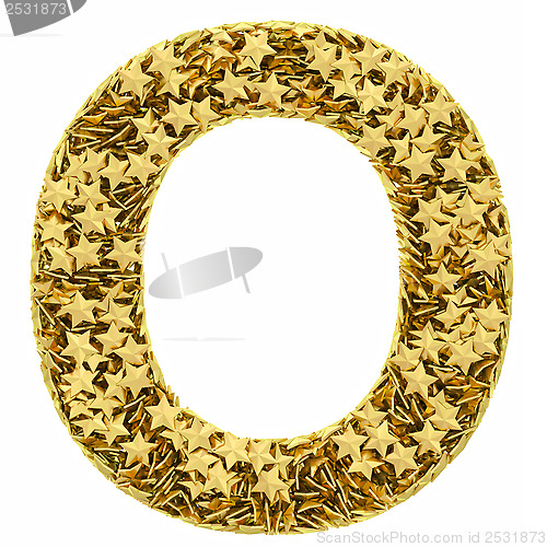 Image of Letter O composed of golden stars isolated on white