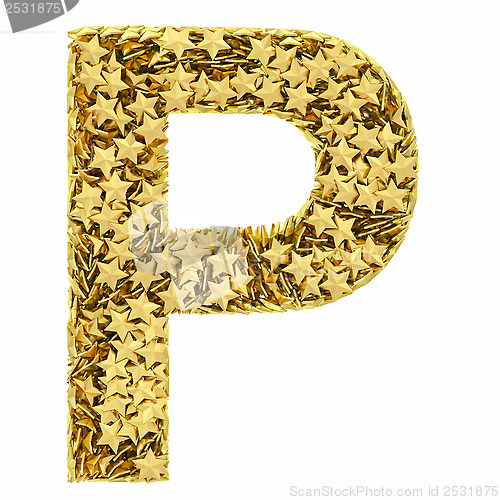 Image of Letter P composed of golden stars isolated on white