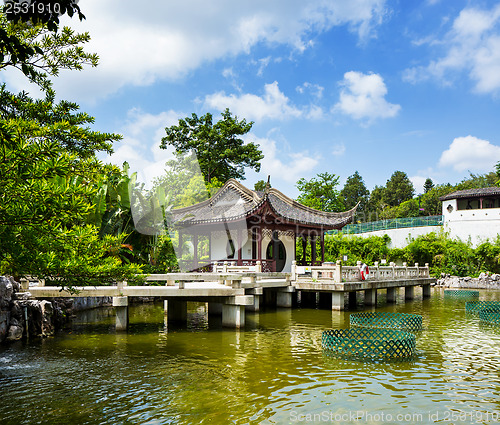 Image of Traditional chinese architecture with lake