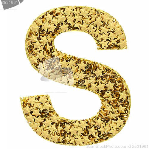 Image of Letter S composed of golden stars isolated on white