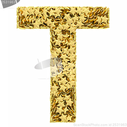 Image of Letter T composed of golden stars isolated on white