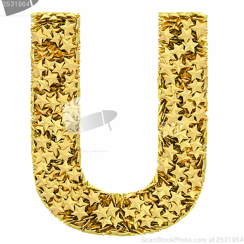 Image of Letter U composed of golden stars isolated on white