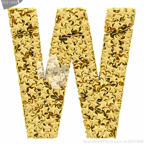 Image of Letter W composed of golden stars isolated on white