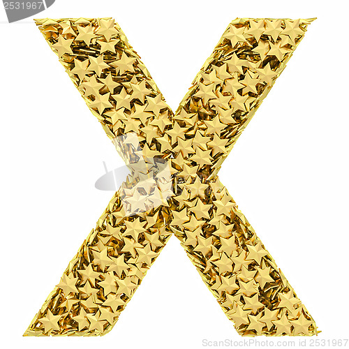 Image of Letter X composed of golden stars isolated on white