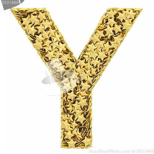 Image of Letter Y composed of golden stars isolated on white