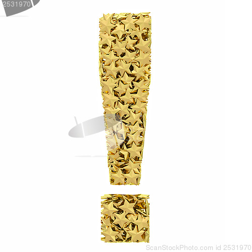 Image of Exclamation mark composed of golden stars isolated on white