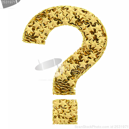 Image of Question mark composed of golden stars isolated on white