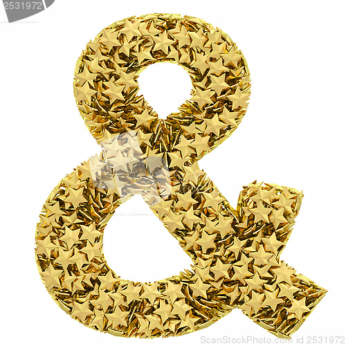 Image of Ampersand sign composed of golden stars isolated on white