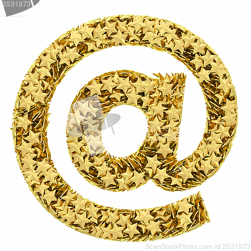 Image of At or email sign composed of golden stars isolated on white