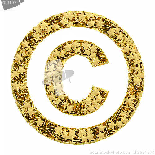 Image of Copyright sign composed of golden stars isolated on white