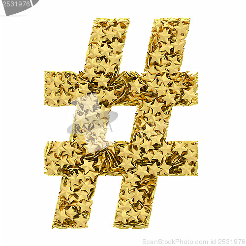 Image of Number sign composed of golden stars isolated on white