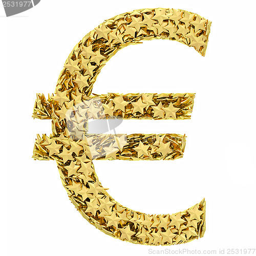 Image of Euro sign composed of golden stars isolated on white
