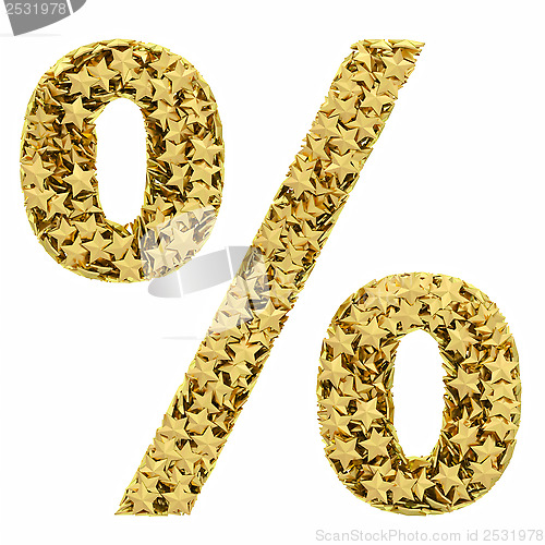 Image of Percent sign composed of golden stars isolated on white