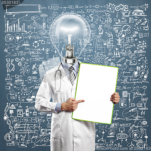 Image of Lamp Head Doctor Man With Empty Board