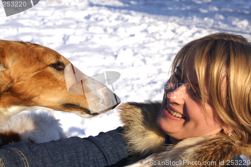 Image of woman with the thoroughbred borzoi dog