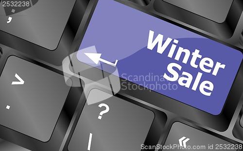 Image of winter sale on computer keyboard key button