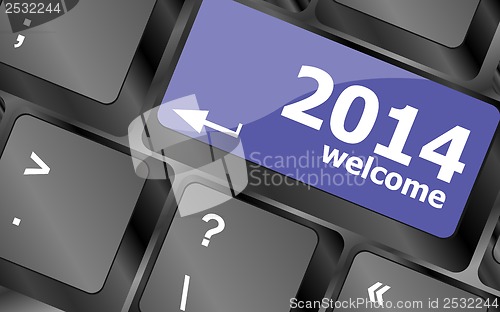 Image of New year concept: welcome 2014 key on the computer keyboard
