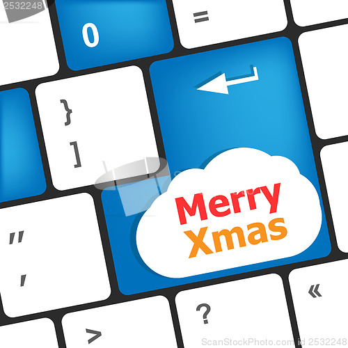 Image of merry christmas message, keyboard enter key button xmas