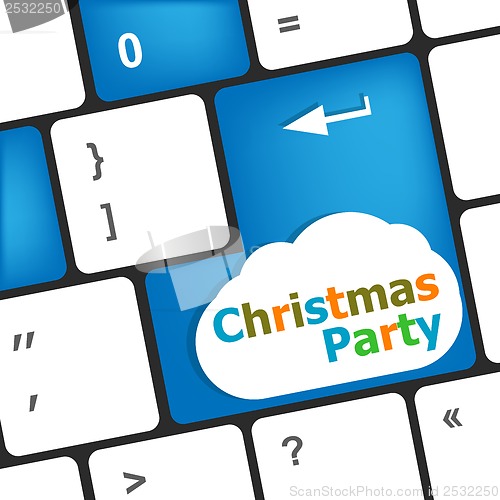 Image of Computer keyboard key with christmas party words