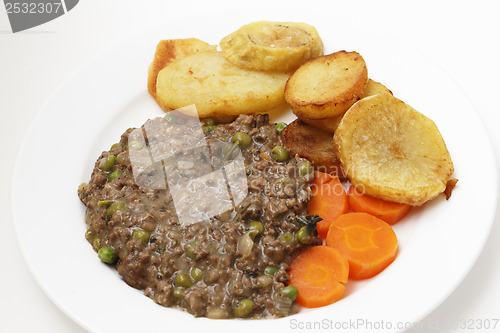 Image of Mince with peas meal high angle view